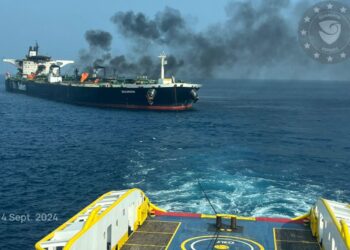 Salvage begins on burning tanker attacked in Red Sea