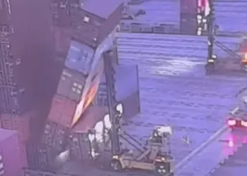 Container handling in Singapore yard paused after boxes fall on forklift