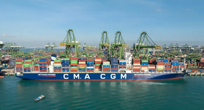 CMA CGM’s first dual-fuel methanol boxship makes maiden call at Singapore