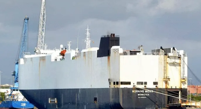 Crew evacuated after fire on Zodiac car carrier