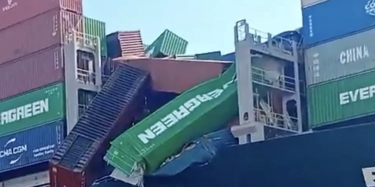 Stack collapse on Evergreen ship off Brazil