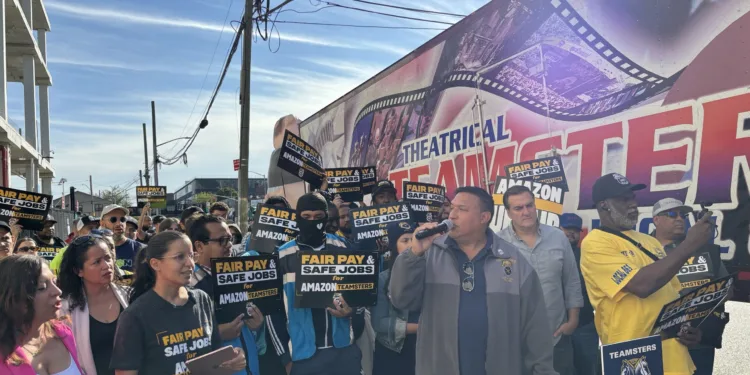 Raucous Teamsters demonstration at Amazon in New York belies tough road for unionization efforts