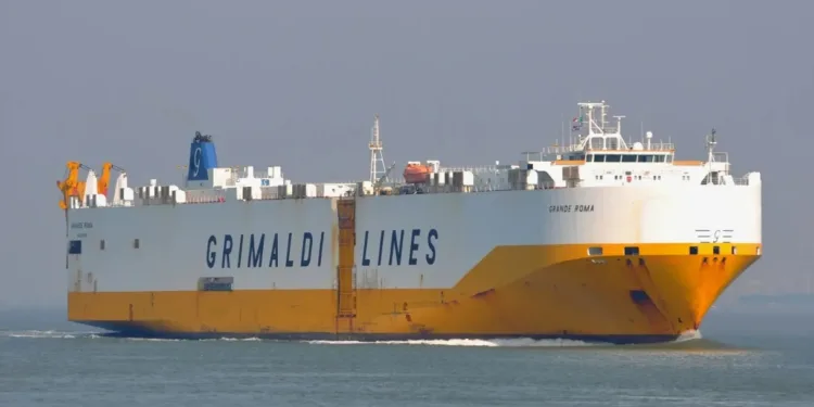 Engine room blaze knocks out power on Grimaldi car carrier