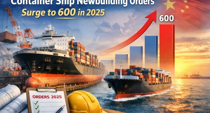 Container ship newbuilding orders surge to 600 in 2025
