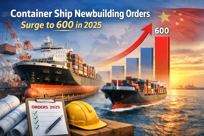Container ship newbuilding orders surge to 600 in 2025